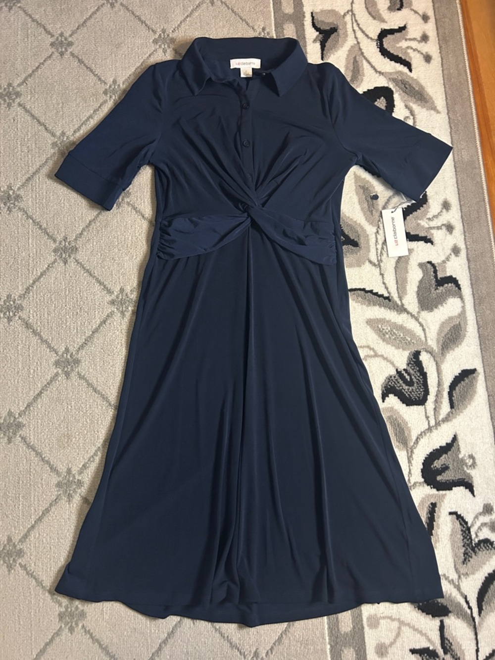 Liz Claiborne Navy Knot-Front Midi Dress
